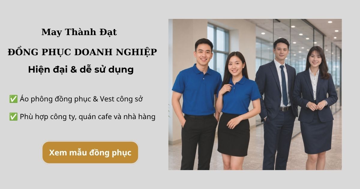 Đồng phục doanh nghiệp gồm áo phông và vest công sở của May Thành Đạt