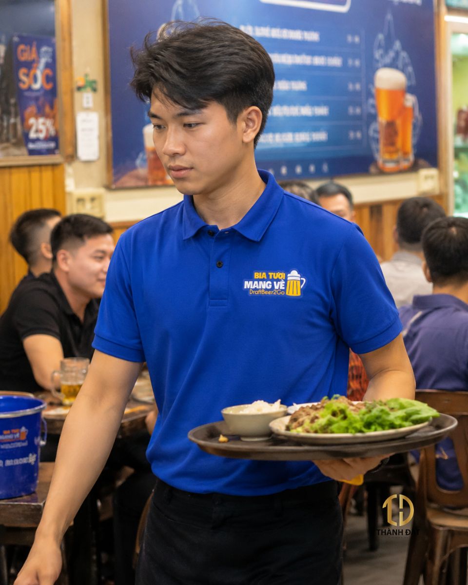 Mẫu áo polo đồng phục nhà hàng gọn gàng và chuyên nghiệp