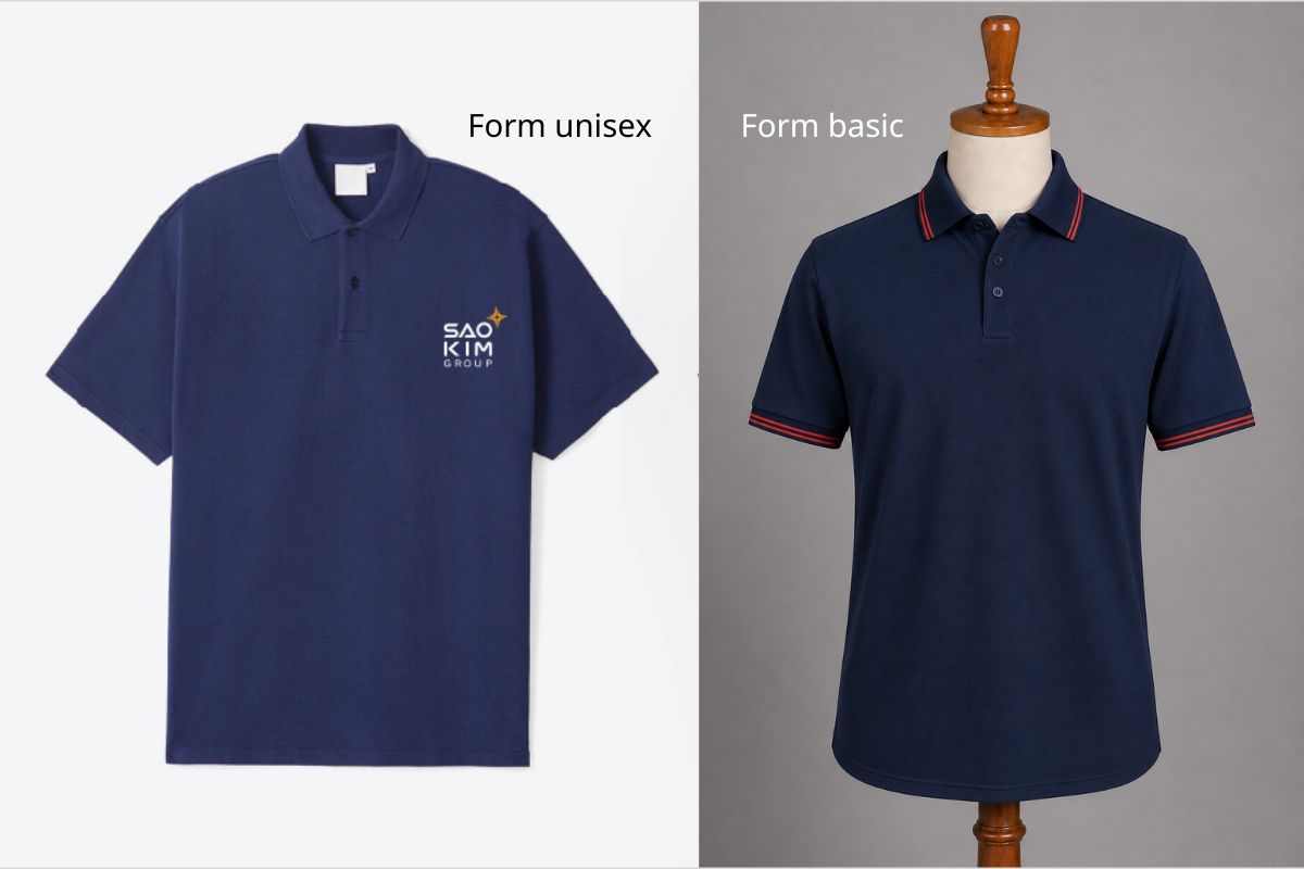 Hình ảnh minh họa cho 2 form áo polo: các form áo khác nhau cũng có thể dẫn đến sự chênh lệch về kích thước dù cùng một size.